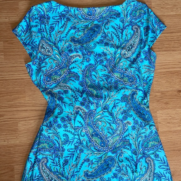 Talbots Blue Effortless Jersey Tie Dress Paisley Garden Size Small - Picture 10 of 10